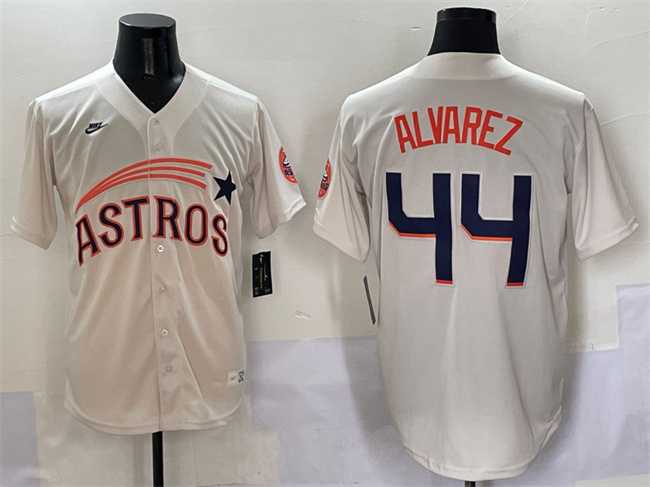 Mens Houston Astros #44 Yordan Alvarez Cream Throwback Cooperstown Collection Limited Stitched Jersey